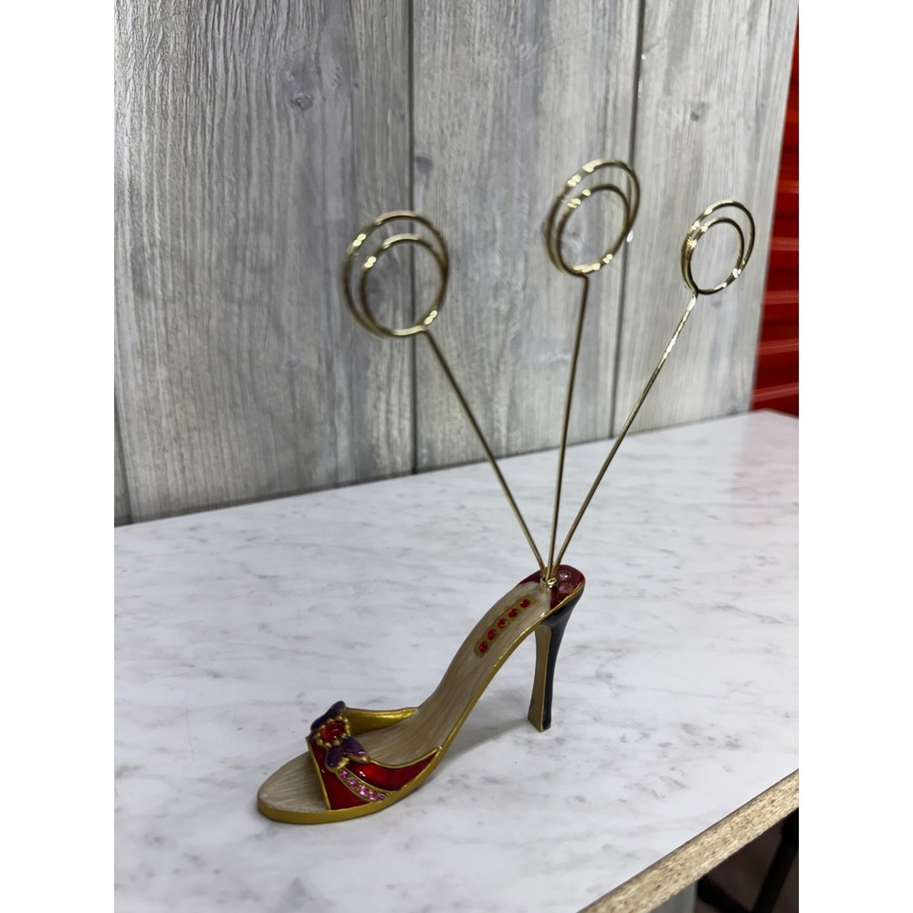 Red Gold Stiletto High Heel Shoe Photo Note Holder Rhinestone‎ Desk Decor